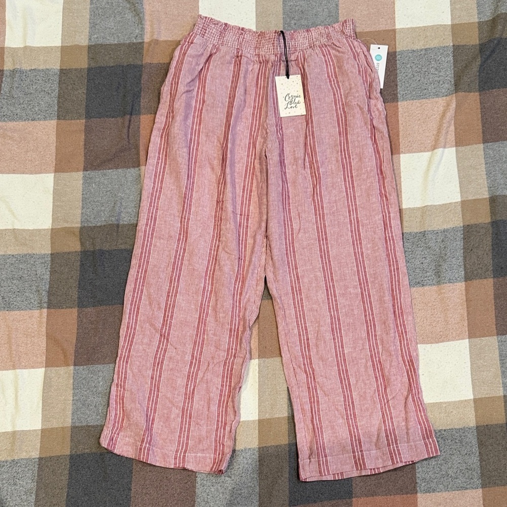 Striped Pink Wide Leg Pants - Picture 1 of 11